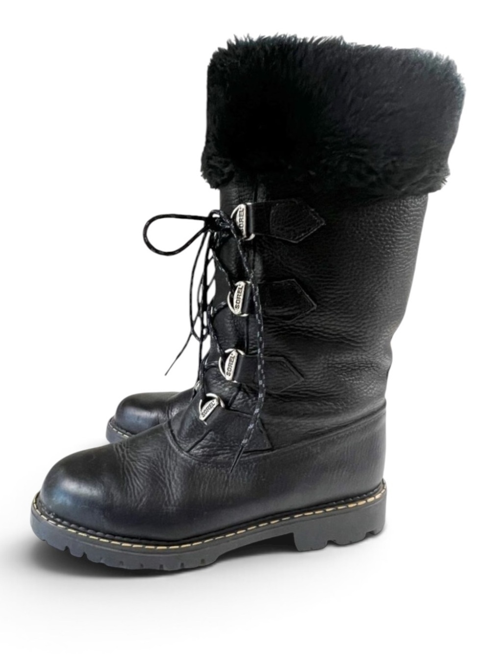 Vintage Sorel Made in Canada Leather Faux Fur Boots
